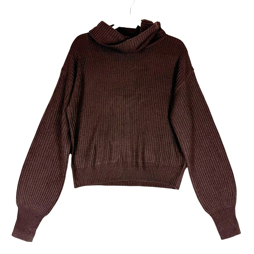 Streetwear Society Cropped Sweater Womens Medium Brown Waffle Knit Cowl Neck